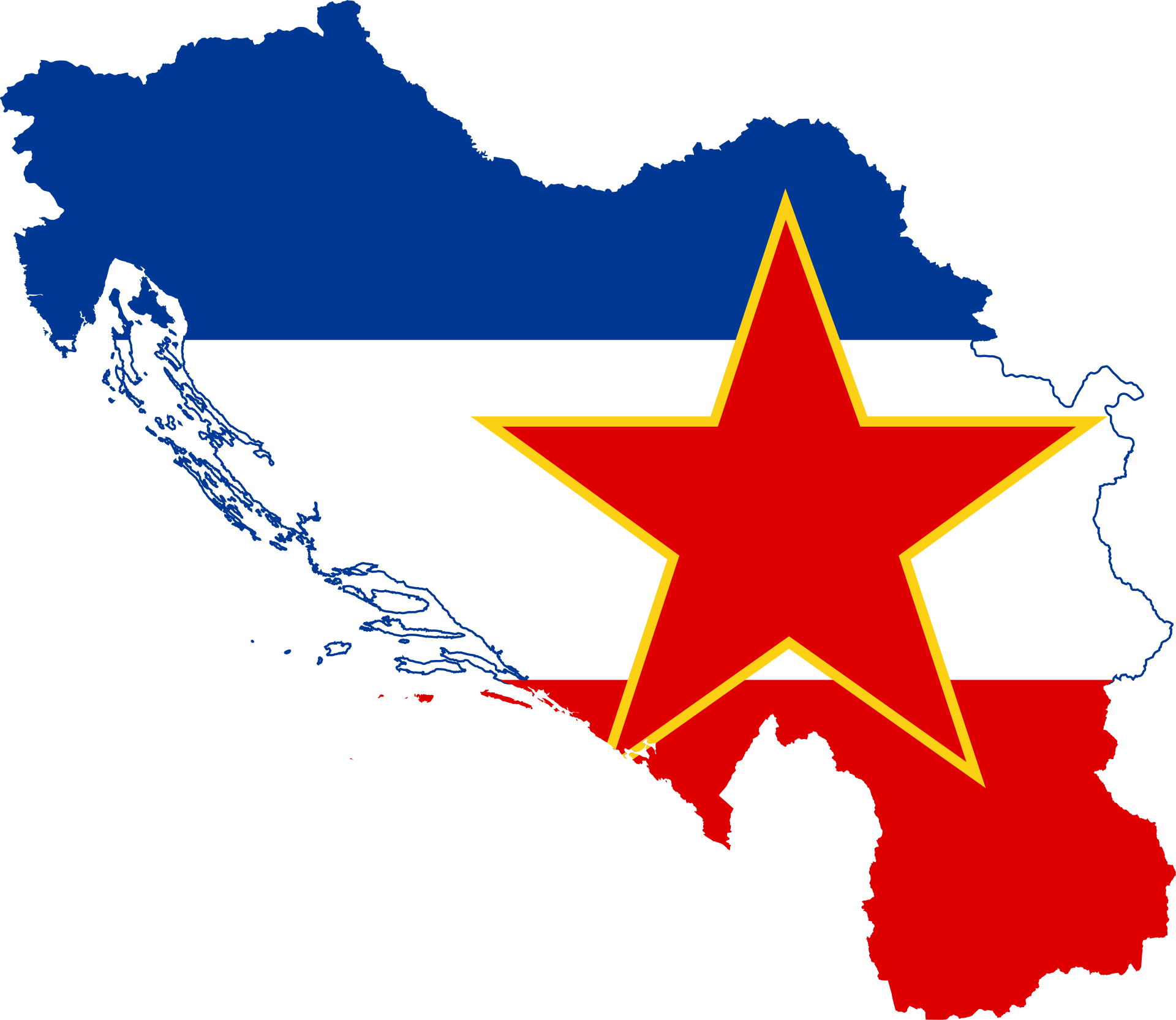 Mapa SFR Jugoslavije u bojama jugoslovenske zastave